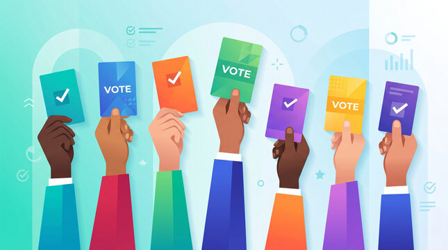 Diverse community hands holding voting ballots for election day