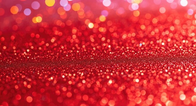 Sparkling red festive glitter texture with abstract bokeh highlights
