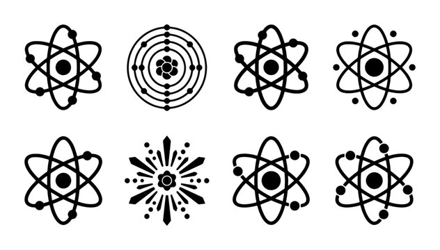 Atomic Structure Icons, Science Symbols Vector Set, Chemistry Nucleus Graphics, Physics Orbit Illustrations, Molecular Diagrams Collection