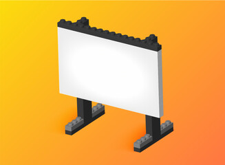 Naklejka premium Billboard concept made by colored Lego plastic blocks isolated on orange background. Presentation board. Lego 3D blocks. 3D rendered editorial vector illustration