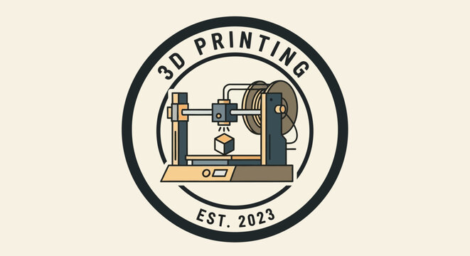 3D Printing Logo with Machine and Cube