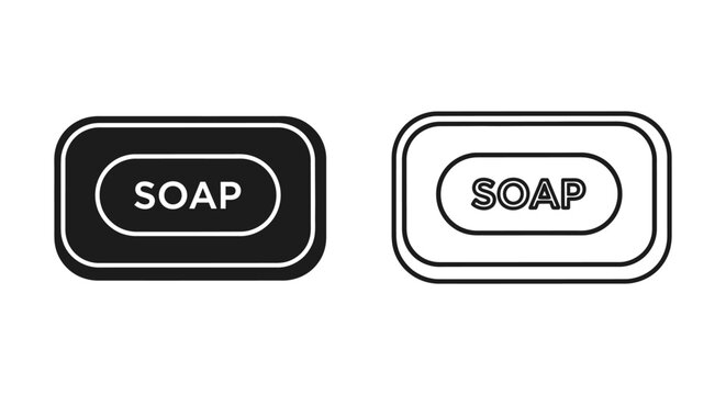 Two simple soap bar icons showing a solid black shape and a thin white outline