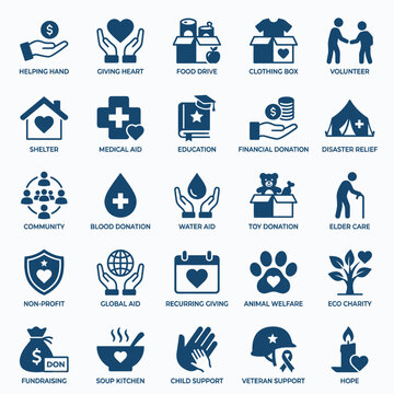Various Charity And Donation Icons.