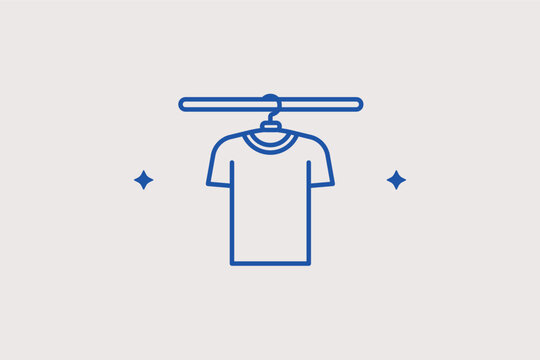 T-shirt on a hanger line icon for wardrobe storage and clothing retail displays. Minimalist vector illustration for fashion e-commerce sites and laundry service price lists.