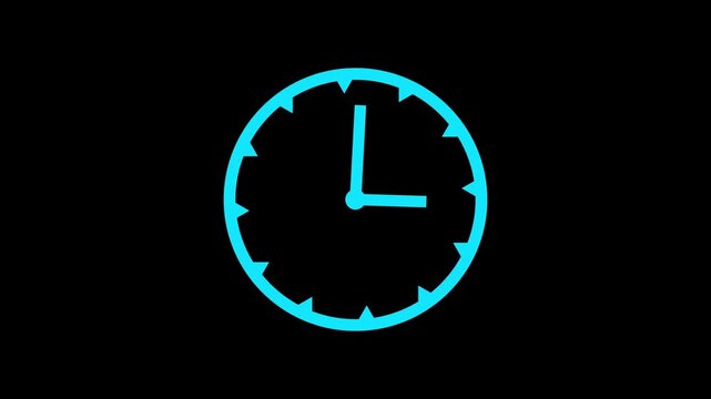 4k seamless white clock icon animation on a black background. 12 hour loop. Stopwatch animation .Clock spinning, watch animation on transparent background with alpha channel.