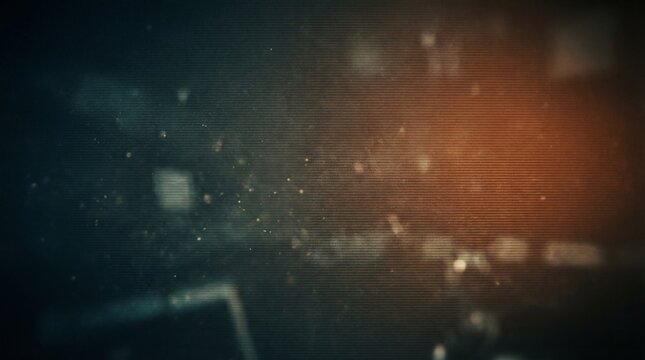 A shimmering, dynamic abstract background with glowing particles, featuring a subtle grunge grain and atmospheric light leaks for artistic designs