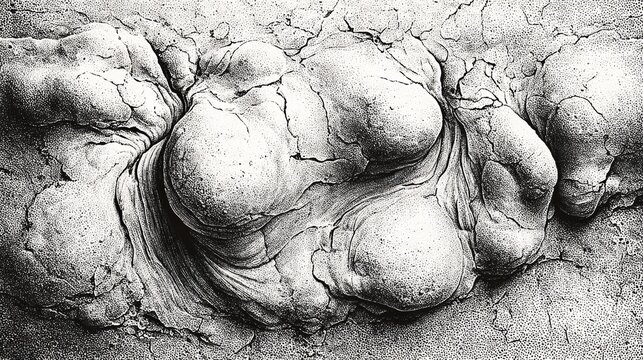 Abstract texture of convex surface with uniform pressure and deformation. Minimal sensory abstraction of texture and surface, where density and depth become tangible through haptic perception.