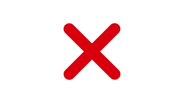 4K Animated Red Cross Mark Icon on White Screen Seamless Loop Success Concept