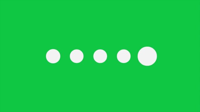White loading dots animation on green screen background, Chroma key progress bar for website and app interface, buffering and waiting icon, 4k video
