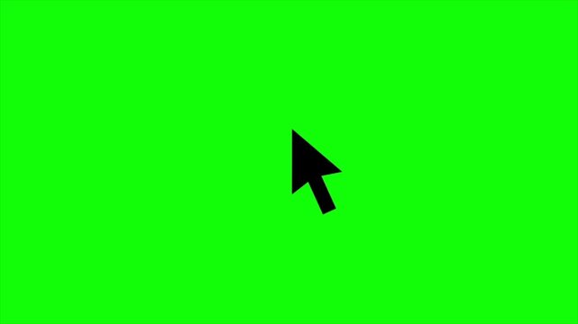 Black mouse cursor arrow clicking with ripple waves on green screen background, Chroma key computer pointer for website interface and tutorial navigation, 4k video