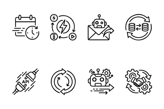 Automation and AI Technology Icon Set for Business Workflow and API Integration