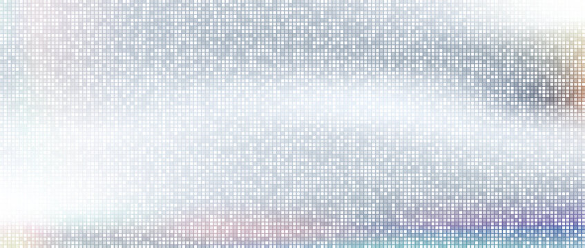 Silver sequin disco ball backdrop with geometric grid tiles, bright sparkle and energetic dance party theme.
