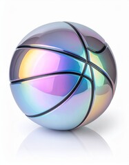 Fototapeta premium A vibrant 3D render of a colorful sphere designed as a round sports ball icon with a glass texture, illustrating a modern game equipment symbol for soccer or basketball play