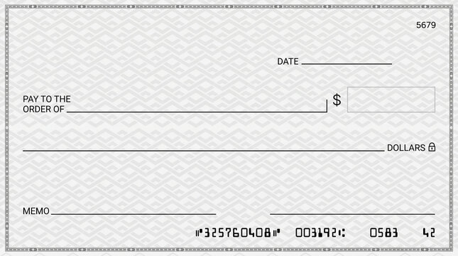Blank bank cheque. Personal desk check template with empty field to fill