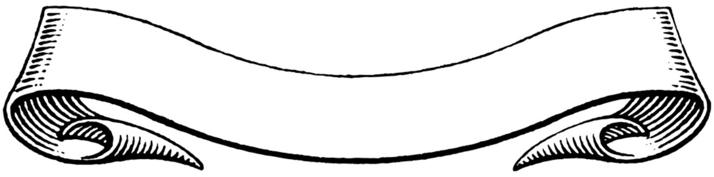 Wavy Vintage Engraved Ribbon - Black Flowing Parchment Scroll Clipart PNG