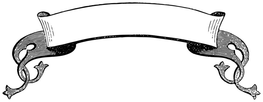 Curved Vintage Engraved Ribbon - Black Arching Parchment Scroll Banner PNG