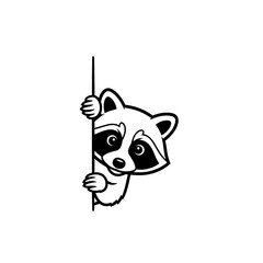 Cute Raccoon Peeking Around Corner, Cartoon Vector Illustration © rama