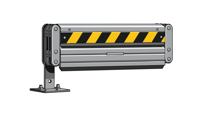 Industrial safety guardrail end terminal with yellow and black hazard stripes for road traffic protection