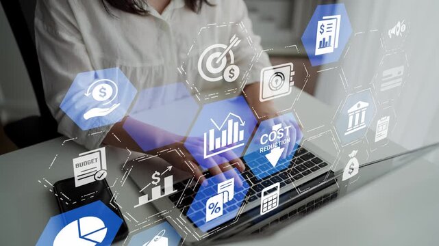 Cost reduction and cost saving through digital transformation, business cost optimization, operational cost reduction, financial savings, and resource efficiency strategy for business success. Funnel