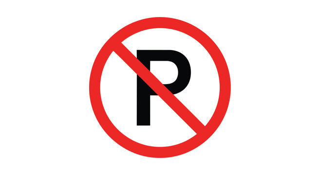 Red No Parking Road Sign with Letter P and Prohibition Symbol on White Background