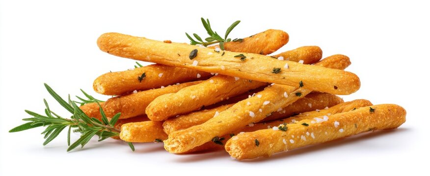 Crispy thyme breadsticks sprinkled with Himalayan salt a timeless Mediterranean treat.