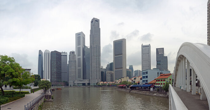 Singapore downtown and Boat quay view from Elgin Bridge over river