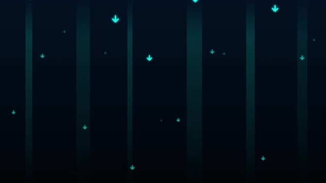 Futuristic digital data stream background, cyan glowing particles falling in dark space, high tech motion graphics for cyber security and network concepts