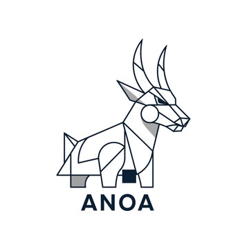 Geometric Anoa Antelope Logo Design, Minimalist Animal Icon, Modern Line Art