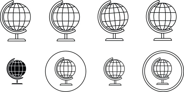 Globe Icon Set with World Geography Earth Map and Education Symbol Vector Illustration Collection