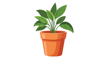 Fototapeta premium Lush Green Houseplant in Terracotta Clay Pot Illustration Isolated on White Background