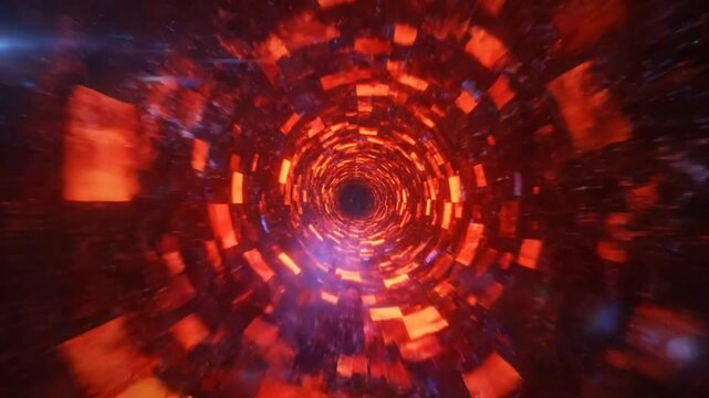 Futuristic red tunnel of light and speed, abstract travel through digital dimensions and cosmos