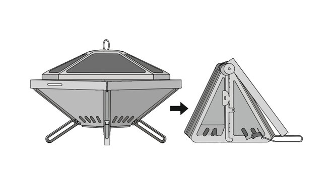 Portable Foldable Metal Fire Pit and Barbecue Grill Illustration for Outdoor Camping and Garden Use