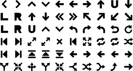 Naklejka premium Arrow icons, direction symbols, navigation signs, black vector graphics, 40 elements