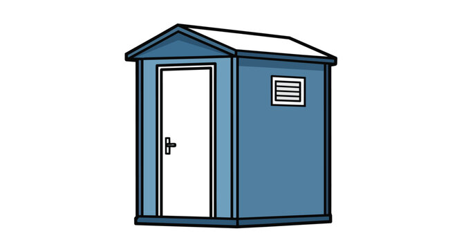Blue outdoor utility shed and security guard booth illustration isolated on white
