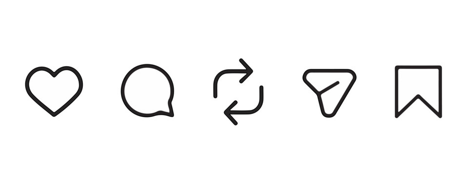 Instagram interaction icons including like comment repost share and save symbols