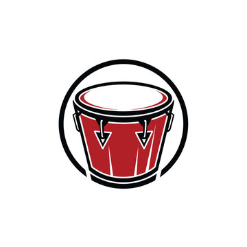 Red Conga Drum Inside Circle, Percussion Instrument Vector Icon