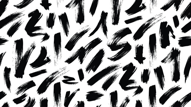 Dynamic black brush stroke pattern on transparent background for artistic grunge texture overlay.