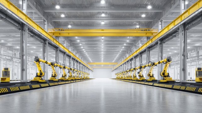 Modern Manufacturing Facility with Automated Robotics for Efficient Production and Assembly Line Operations
