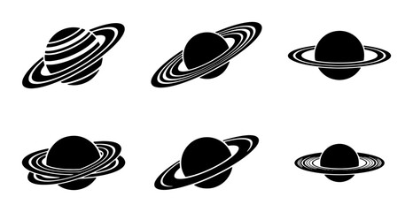 Set of 6 Saturn Planet Icons, Cosmic Space Celestial Body Vector Graphics, Astronomical Galaxy Universe Symbols © Laila