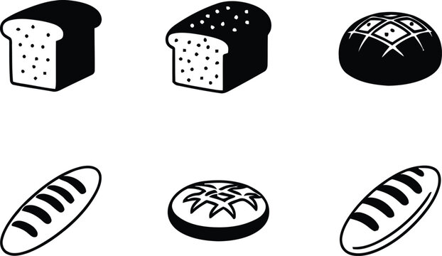 Black and white illustrations of various types of bread