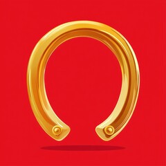 Obraz premium Golden horseshoe shape against a bold red background, rendered with highlights and shadows