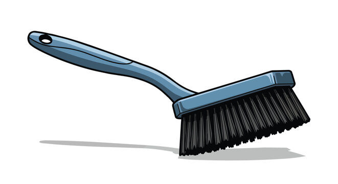 Blue plastic hand brush with stiff black bristles for cleaning and scrubbing tasks isolated on white background illustration