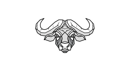 Fototapeta premium Geometric line art illustration of a buffalo head uses gray tones and bold outlines to create a modern and powerful animal portrait on white.