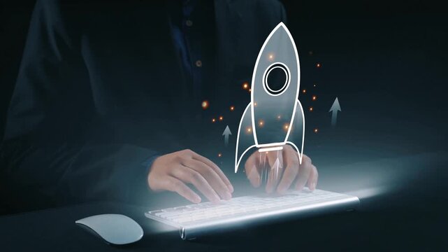 Startup launch and business growth concept, rocket symbolism, entrepreneurship, startup innovation, and early-stage success strategies for new business development and expansion. Elide