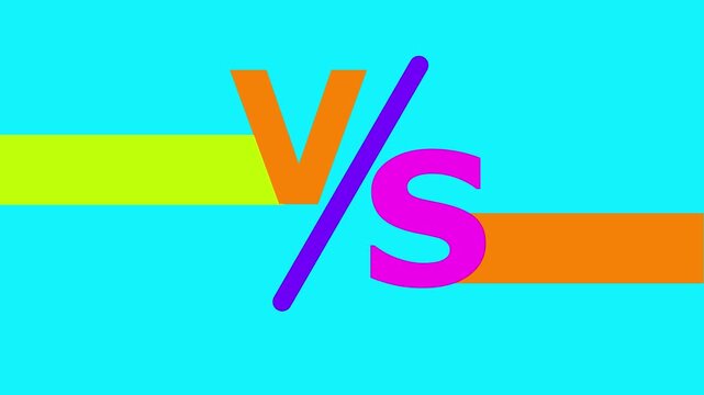 Vintage 3d isometric "vs" animation, orange and purple gradient, modern minimalist abstract geometric motion