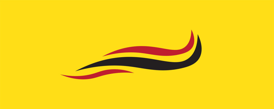 Abstract Dynamic Red and Black Wavy Lines on Yellow Background