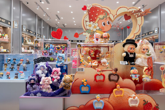 PENANG, MALAYSIA - FEB 09, 2026: Wide view of Pop Mart retail store display featuring Twinkle Twinkle themed collectible toy showcase and character merchandise.
