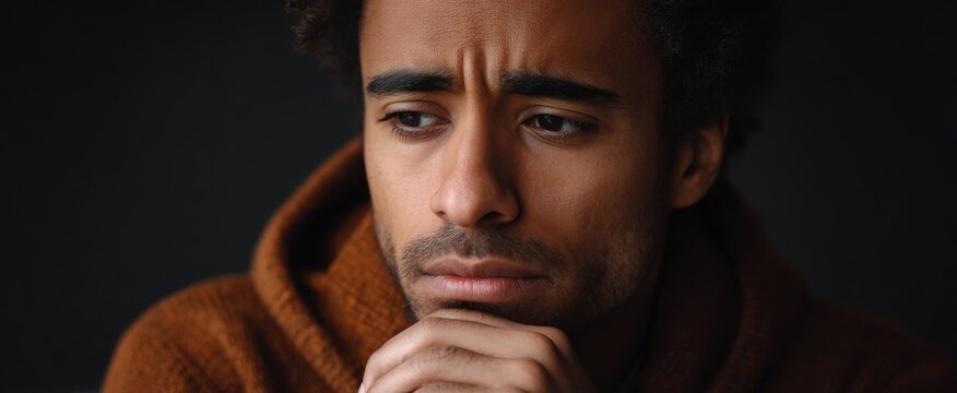 the man in deep contemplation wears worry and sadness like a stormy sky