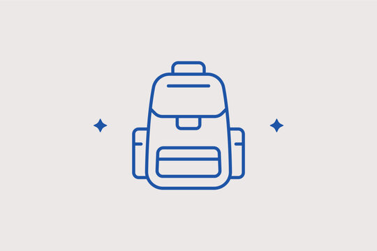 School backpack line icon for student supplies and travel gear. Practical vector illustration for retail bag advertisements and back-to-school shopping guides.