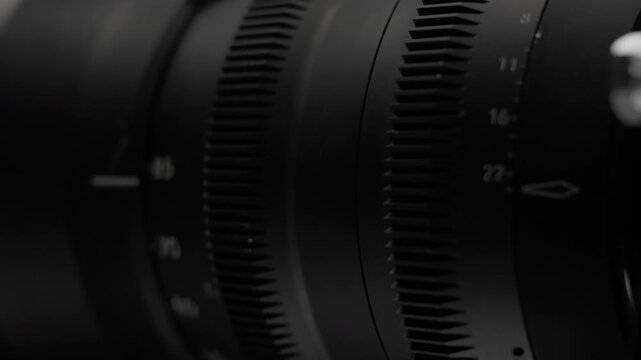 Close-up of rotating cinema zoom lens